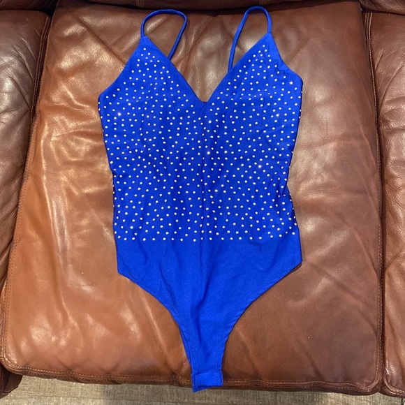 Daisy Tops Royal Blue Bodysuit With Silver Embellishing Poshmark